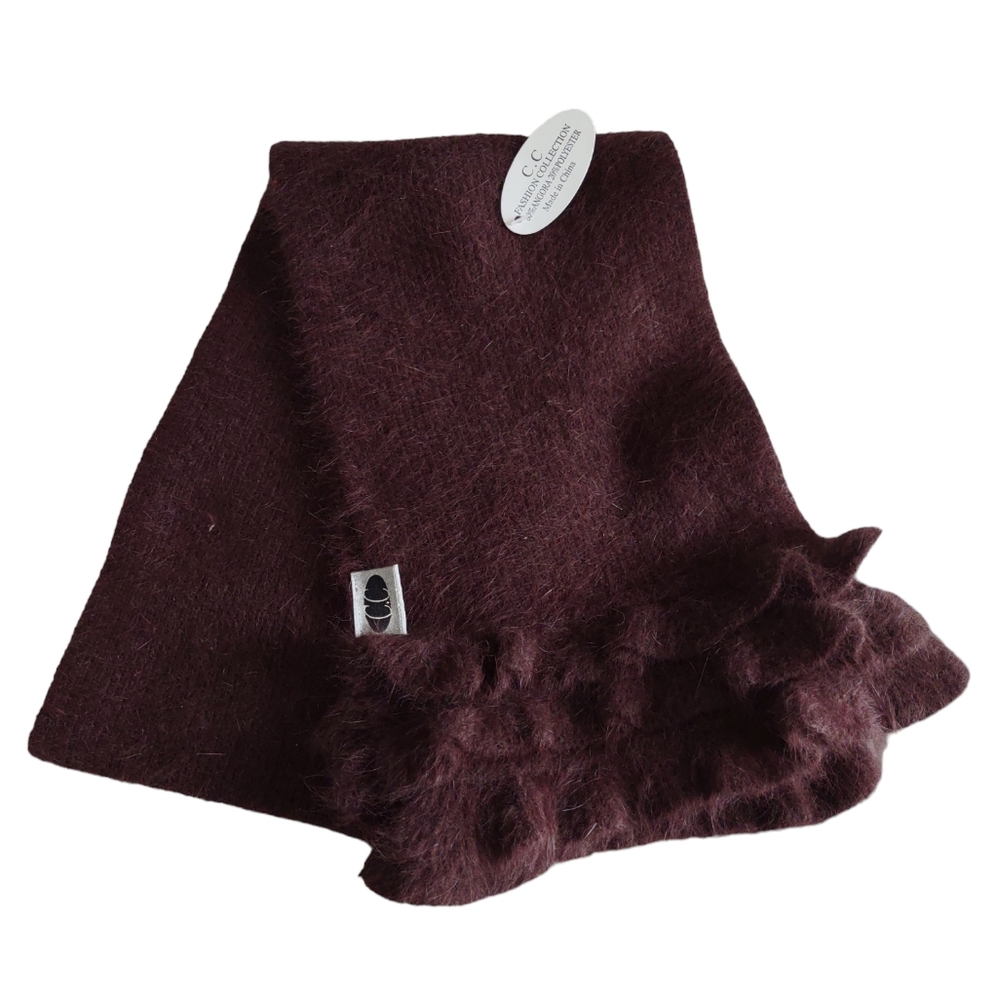 NWT C.C. Fashion Collection Brown Angora Blend Ruffle One Size Scarf